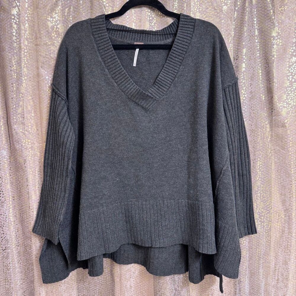 Free People Orion Charcoal Gray A-Line Tunic Oversized Sweater XS